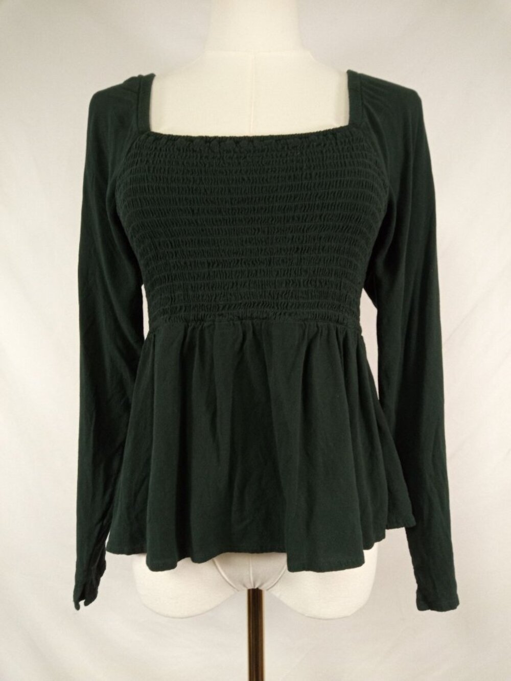 Old Navy Women's Dark Green Off the Shoulder Baby Doll Long Sleeve Top Sz. S